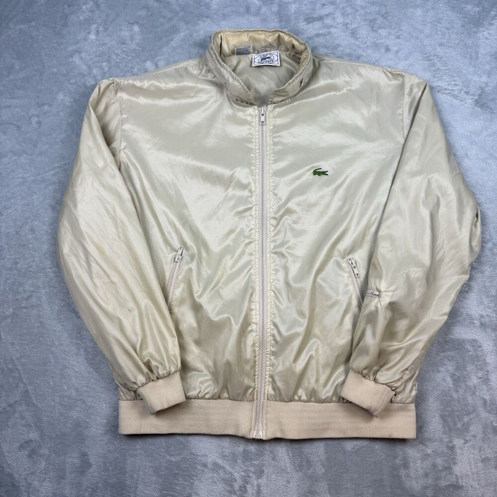 Vintage 80s Izod Lacoste Bomber Jacket Men’s XL Cream Nylon Crocodile Logo